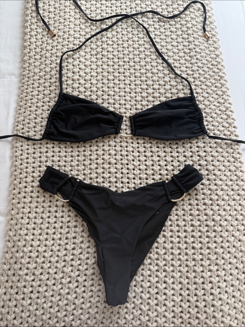 Hello Molly Black Ring-Detail Bikini Set